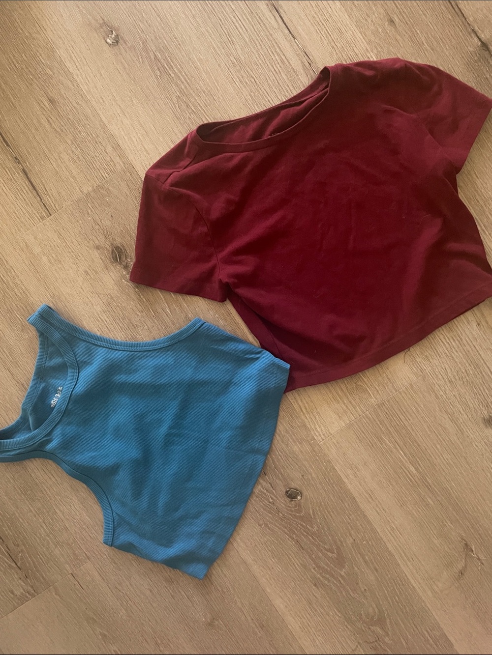 wild fable Teal Ribbed Tank & Wine Short-Sleeve Crop Top Lot | Both Size Medium